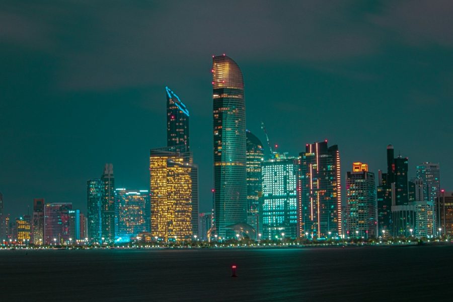 Abu Dhabi corniche skyline at night