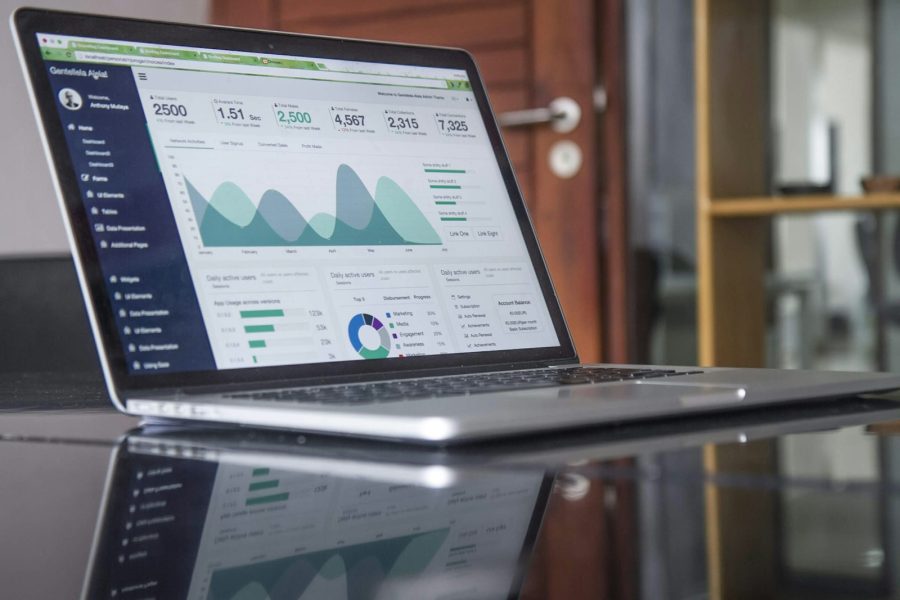 Laptop showing an accounting dashboard with financial charts