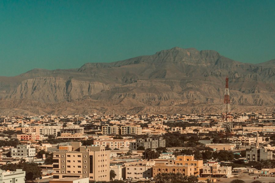 Ras Al Khaimah city with the Hajar mountains behind