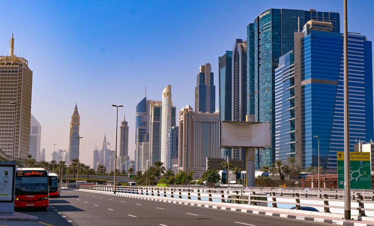 Office towers along Sheikh Zayed Road in mainland Dubai